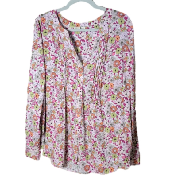 Jane & Delancey XL floral button-down blouse rayon longsleeve oversized pleated - Picture 1 of 9